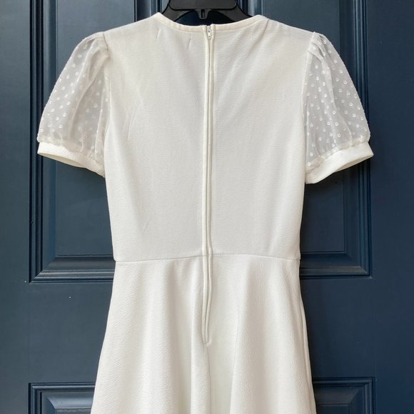 Midnight Doll White Puff-Sleeve V-Neck Mini Dress - Picture 6 of 6